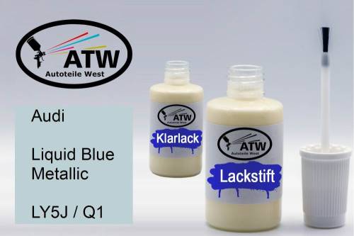 Audi, Liquid Blue Metallic, LY5J / Q1: 20ml Lackstift + 20ml Klarlack - Set, von ATW Autoteile West.